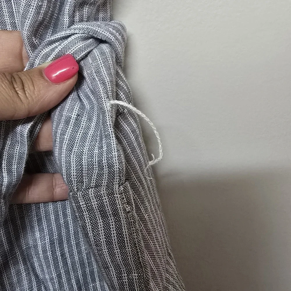 Everlane Women's Linen Jumpsuit Sz 14 Gray White Stripe Tie Waist Sleeveless NWT